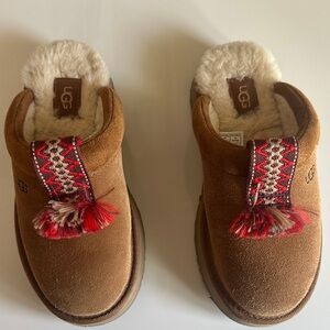 UGG Kids Tan Slippers with Red Details